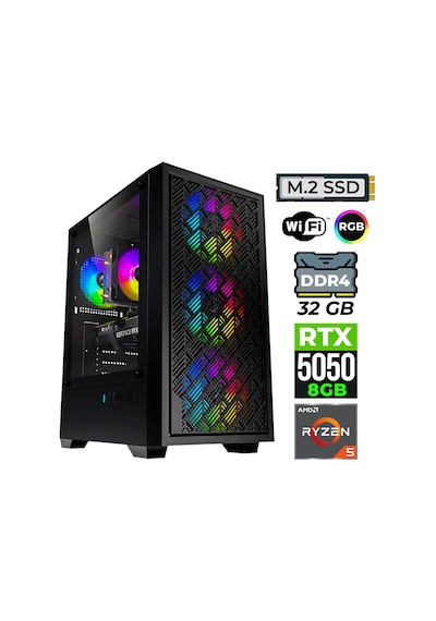 Xaser BLADEX20 R5-5500 32 GB 1 TB SSD 8 GB RTX5050 Dos Masaüstü Oyuncu Bilgisayarı