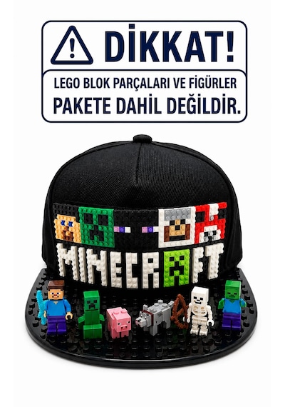Kutpia Pixel Blok Minecraft -örümcek Adam- Batman-prenses Çocuk Kep Şapka Lego Uyumlu Siperlikli 4 12 Yaş Siyah - Siyah