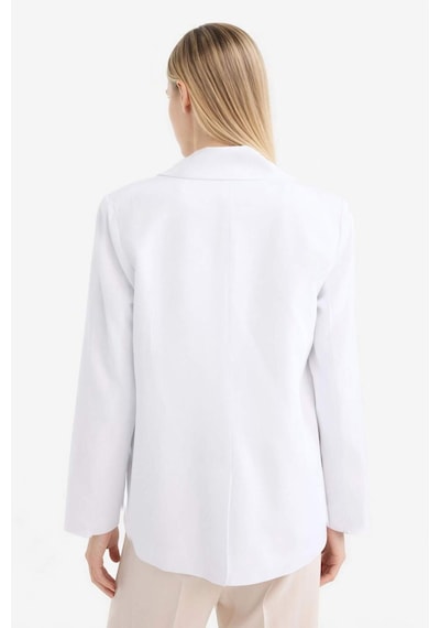 DeFacto Oversize Geniş Kalıp Keten Karışımlı Beyaz Blazer Ceket Z2536AZ25SPWT34 Beyaz