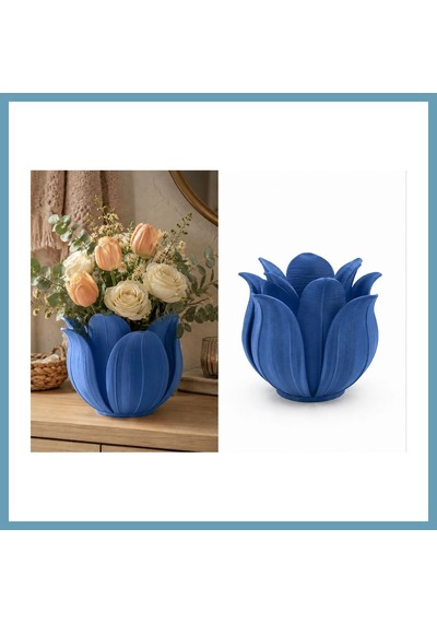 Bezos 3d Baskı Lotus Yapraklı Vazo - Dekoratif Çiçeklik-mavi Mbt06