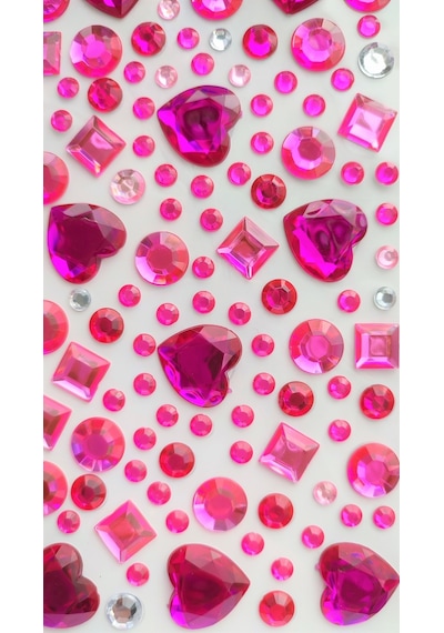 Taş Sticker Pembe Kalpler Yapışkanlı Saç , Yüz Ve Tırnak Taşı Işı