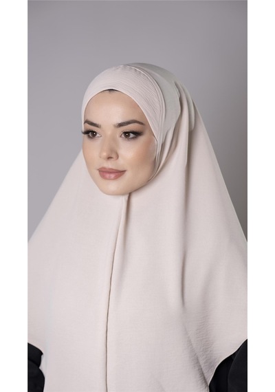 Hürrem Bone Bej Pratik Hazır Geçmeli Tesettür Eşarp Aerobin Kumaş Düz Hijab 2309 12