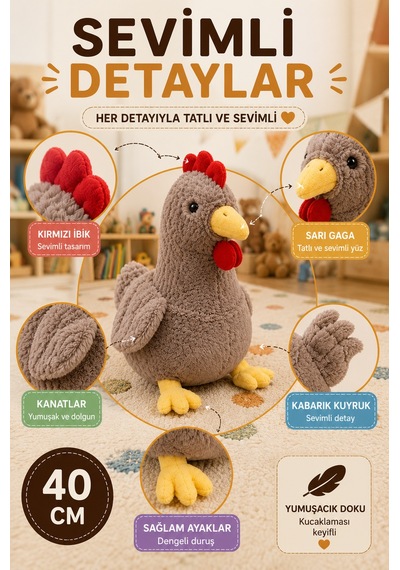 40 Cm Kahverengi Tavuk Peluş Oyuncak Yumuşak Dokulu Sevimli Çocuk Oyun Arkadaşı Dekoratif Peluş Toy