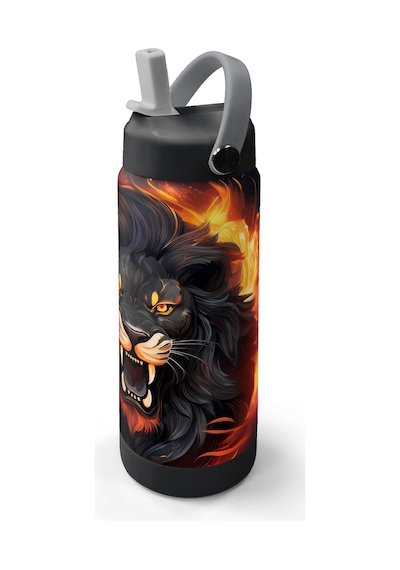 Coral High Siyah Aslan Desenli Katlanır Ağızlıklı Çelik Termos 650 Ml 38391 Silver