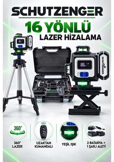 16 Yönlü Dijital Ekranlı Yeşil Lazer Terazi Seti Tripodlu, Çift Akülü, Kumandalı Ve Taşıma Çantalı Hizalama Cihazı Dij