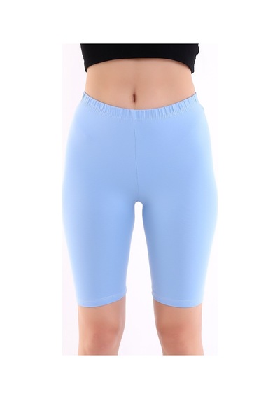 Self Clothing Kadın Boncuk Mavi Penye Kumaş Yüksek Bel Kısa Tayt Slf1295