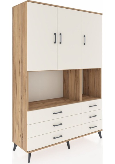 Hyperion Dolap 6 Raflı 6 Çekmeceli 3 Kapaklı 132x44x195 Çam-a... Çam