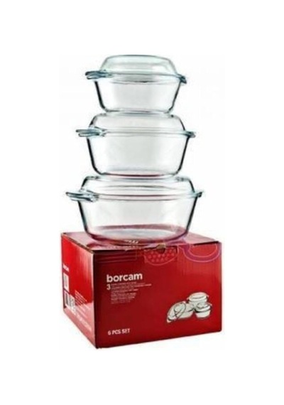 Paşabahçe Borcam 3'lü Cam Saklama Kapları Seti, Isıya Dayanıklı, Kapakları İle