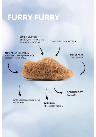 Furry Furry Kestane Kahverengi Kürk Barefoot Patik Kahverengi