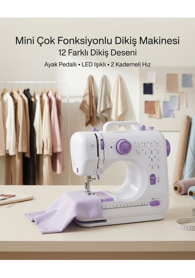 12 Farklı Dikiş Desenli Mini Dikiş Makinesi Ayak Pedallı Led Işıklı Ev Tipi Kullanım - Lisinya St