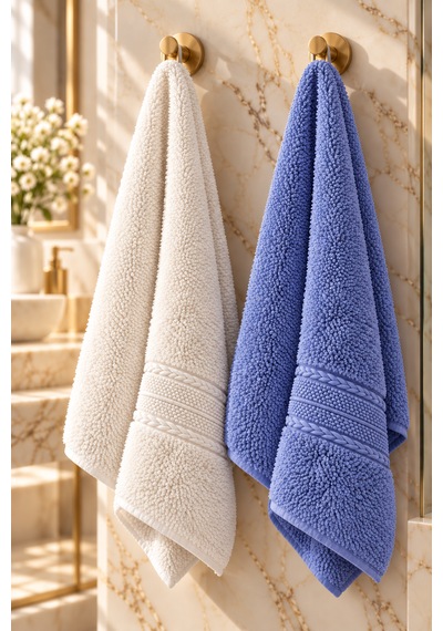 Puffy 2 Adet %100 Bambu Renkli Çavuş Desenli Ultura Yumuşak 50x85 Cm Havlu / Yüz Havlusu / Saç Havlusu / Çeyiz Seti Açık Mavi