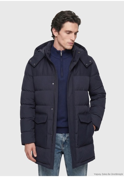 Ramsey Lacivert Regular Fit Kapüşonlu Dokuma Kaban lacivert navy Blue