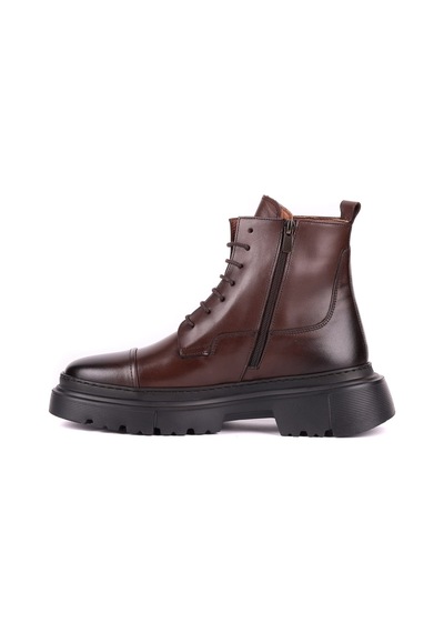 Shoetyle - Hakiki Deri Kahverengi Fermuarlı Erkek Postal Bot - 250-13-206-1658