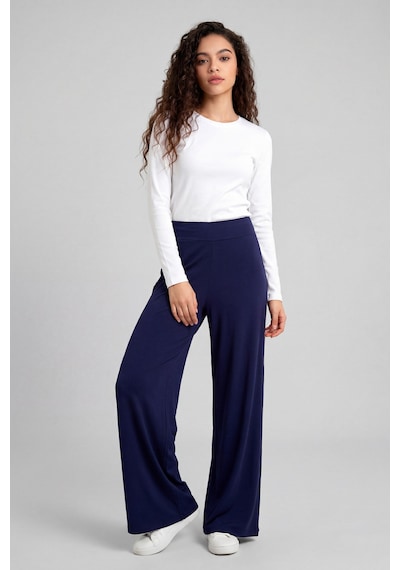 Koyu Mor Comfort Fit Geniş Paça Korsajlı Palazzo Kadın Pantolon - 94681