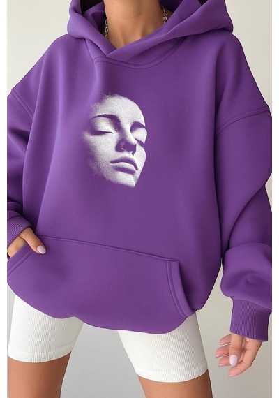Silüet Unisex Kapüşonlu Sweat Mor