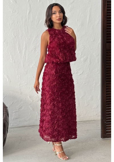 Verymoda Gül Süzüneli Kolsuz Bluz F1989 Bordo
