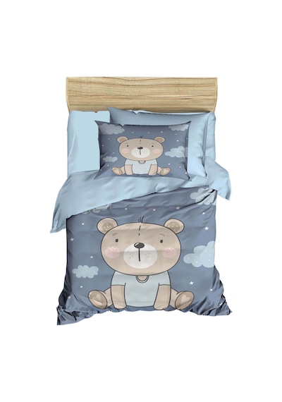 Dijital Baskılı 3d Pamuklu Yenidoğan Bebek Nevresim Takımı Blue Bear