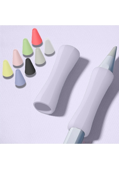 Apple Pencil 1-2 Nesil Pro Usb-c Uyumlu Soft Yumuşak Silikon Kalem Tutucu Ve 8'li Kalem Ucu Koruyucu Lila