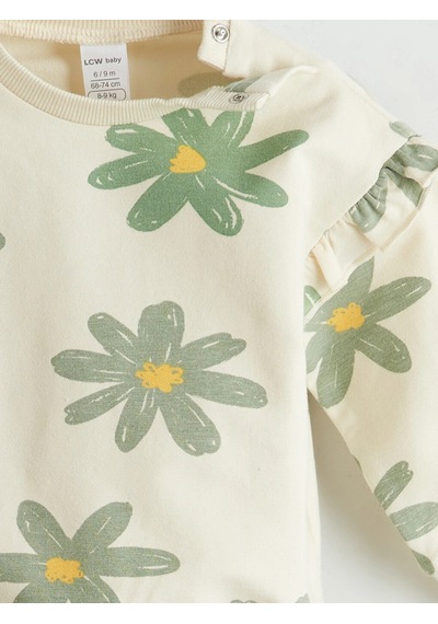 LC Waikiki Lcw Baby Ekru Çiçekli Kız Bebek Sweatshirt Ve Pantolon 2'li Takım Cream Prınted