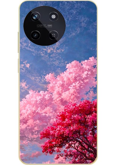 Realme 11 4g Uyumlu Kırmızı Pembe Ağaçlar Baskılı Silikon Kılıf Renkli