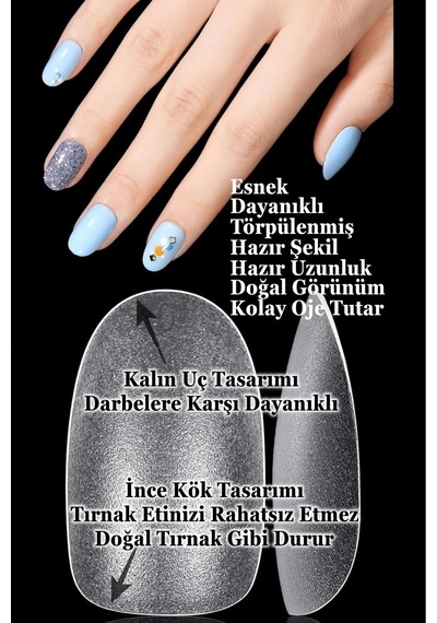100 Adet Jel Tips Xsmall Beden Kısa Yuvarlak Protez Takma Tırnak Seti Xsmall