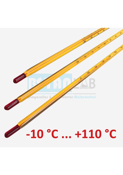 Kimya Termometre Cam Baget Tipi Alkollü - Sarı - -10 … +110 °