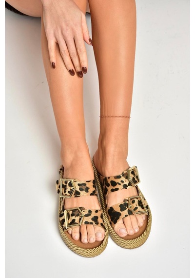 Fox Shoes U596030202 Leopar Süet Kadın Terlik Leopar-süet Leopar
