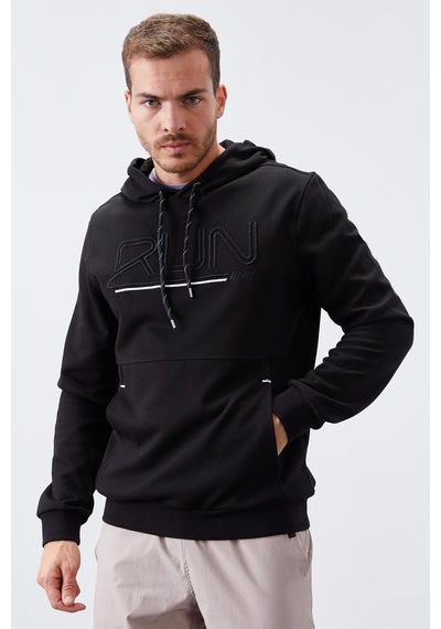 Tommy Life Siyah Yazı Nakışlı Standart Kalıp Kapüşonlu Erkek Sweatshirt - 87887 Siyah