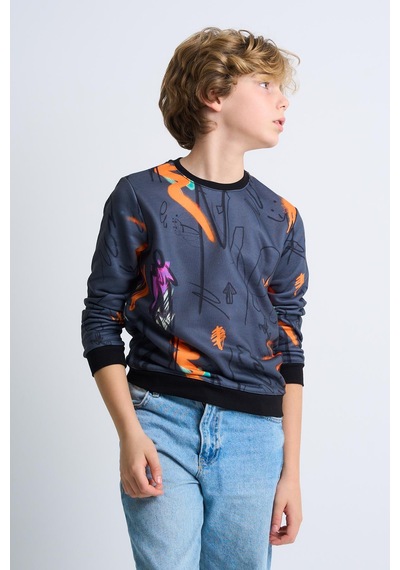 Alexandergardi Alexandergardı Baskılı Desenli Çocuk Sweatshirt Antrasit