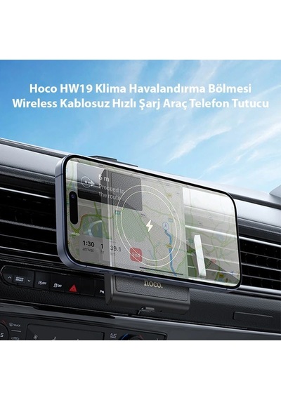 Hoco Hw19 Klima Havalandırma Bölmesi Wireless Kablosuz Hızlı Şarj Araç Telefon Tutucu- 5775 Siyah