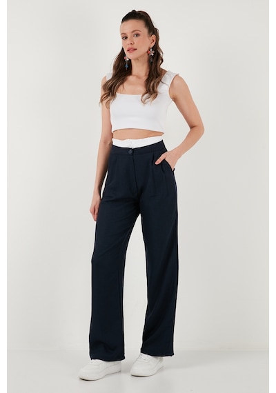 Lela Relaxed Fit Yüksek Bel Bol Paça Bayan Pantolon 673P1012 Lacivert