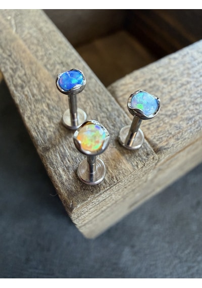 Gerçek G23 Titanium Sarı Opal Taşlı Titanyum Labret Piercincng 7 Mm