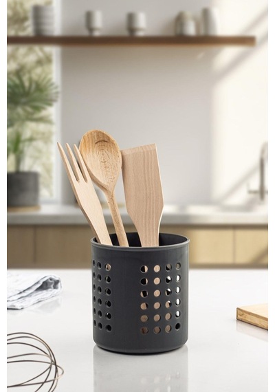 Çatal Kaşıklık Bıçaklık Standı Plastik, 14 Cm Plastik Siyah Diğer