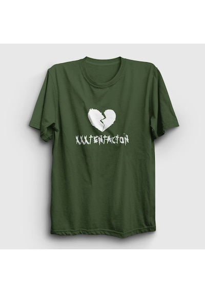 Presmono Unisex Broken Heart Xxxtentacion T-shirt Haki