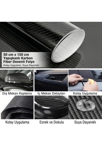 Buffer Yapışkanlı Karbon Fiber Folyo 30 Cm X 150 Cm - Araç,konsol,torpido,ayna,kapı Ve Dış Yüzey Kaplama Filmi