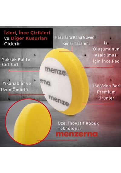 Menzerna İnce Kesim Ara Kat Pasta Süngeri 2li Paket Sarı - 95mm