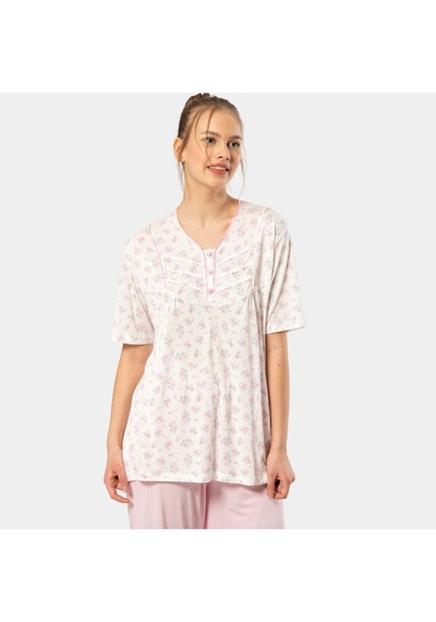 Türen Empirme Patlı Battal Kısa Kollu Pijama Takım 3369/pembe 001