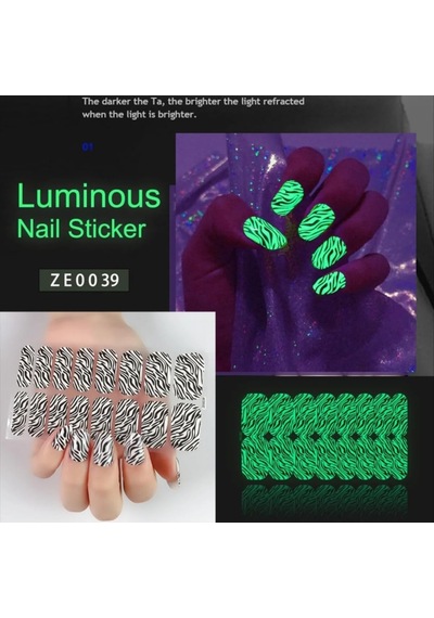Lexroo Luminous Tırnak Sticker Zebra Desen Nail Art Set 16'lı