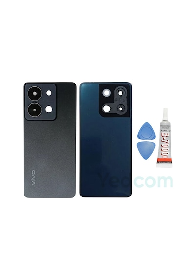 Vivo Y36 Siyah Kamera Camlı Arka Cam Batarya Pil Kapağı Telefon Arka Kapak