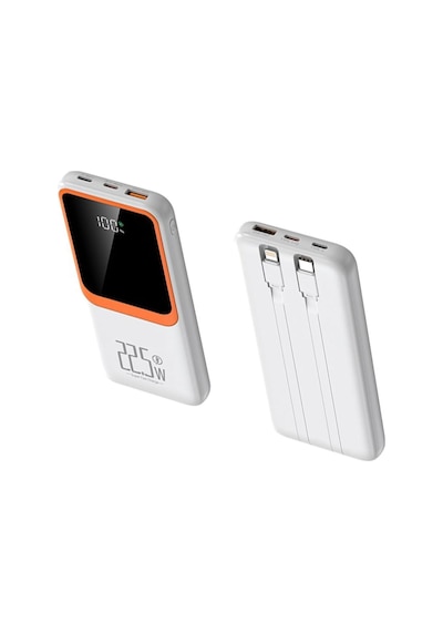 10000mah Powerbank 22.5w Hızlı Şarj Özellikli Type C Ve Lightning Kablolu Pd Taşınabilir Şarj Aleti Beyaz