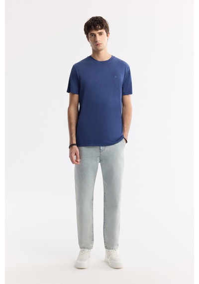 Avva Erkek İndigo Bisiklet Yaka Bi-stretch Soft Touch Basic Regular Fit T-shirt B001031