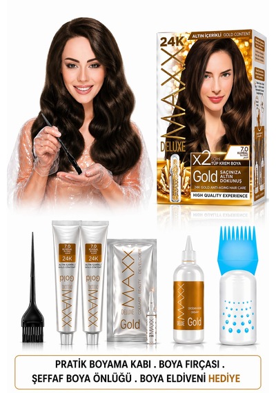 Maxx Deluxe Golden Beauty Set Saç Boyası 7.0 Kumral 2 Li + Fırça+pratik Boya Kabı