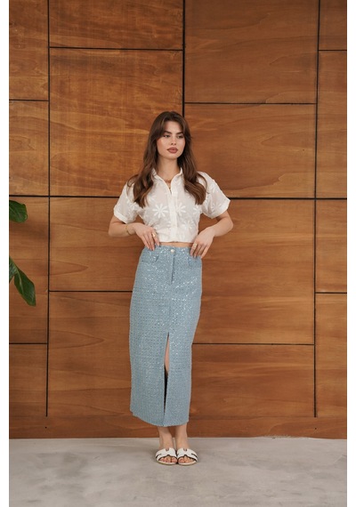 Verymoda Pullu Kot Etek F1707 Mavi Dsn1