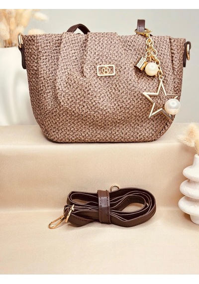 Elora Atelier Hobo Hasır Kahve Charmlı Çanta Çok Renkli