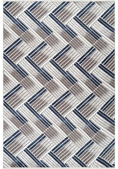 Villadia Home Textile Modern Desen Emboss Baskılı Kaymaz Taban Elit Şık Dört Mevsim Yıkanabilir Halı Yolluk Oturma Salon Odası Mavi