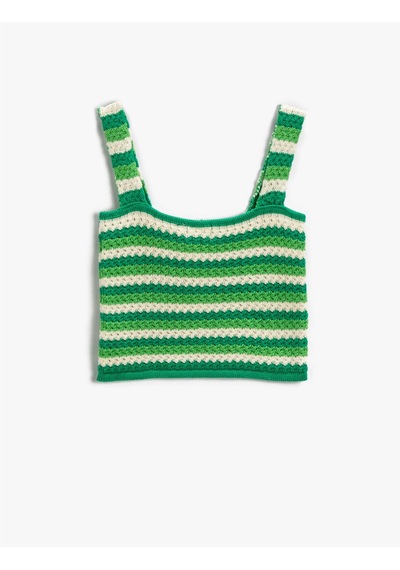 Koton Kalın Askılı Triko Crop Üst Çizgili Yeşil Çizgili 2skg90003at 2SKG90003AT9S7 Yeşil