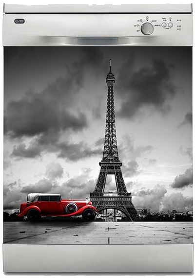 Bulaşık Makinesi Sticker Kaplama Beyaz Eşya Kaplama Kırmızı Araba Paris