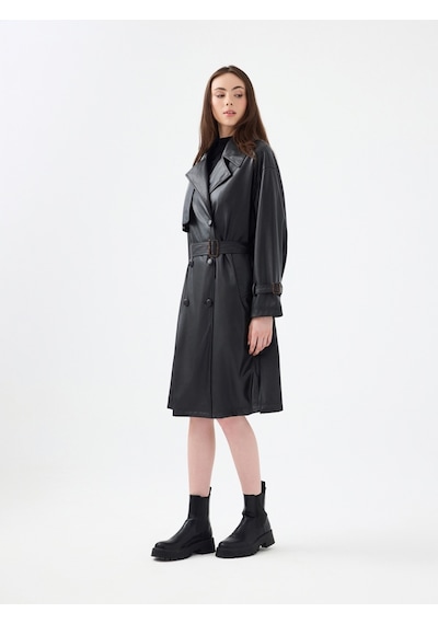 Loose Fit Kadın Trenchcoat Siyah