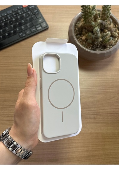 Apple Uyumlu iPhone 13 Animasyonlu Stylus Silikon Kılıf Krem