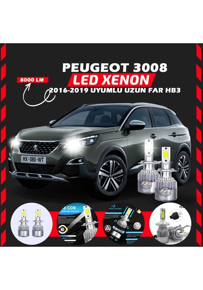 Peugeot 3008 2016-2019 Uzun Far Uyumlu Şimşek Etkili Led Xenon Performance Series Hb3
